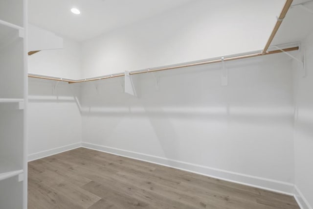 walk in closet with hardwood / wood-style floors