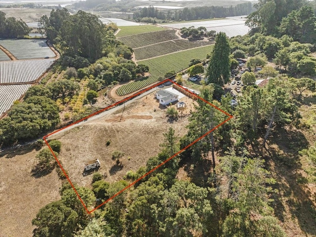 birds eye view of property featuring a rural view