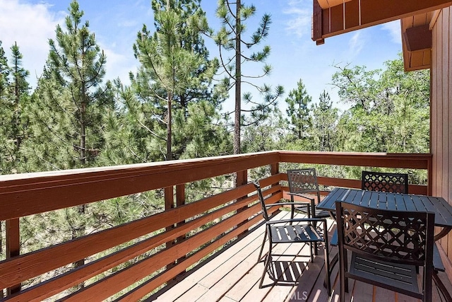 43869 Mendocino Dr, Big Bear Lake, CA 92315 - wooden deck featuring outdoor dining space