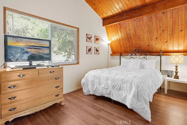 bedroom featuring light hardwood / wood-style floors, multiple windows, and wood ceiling