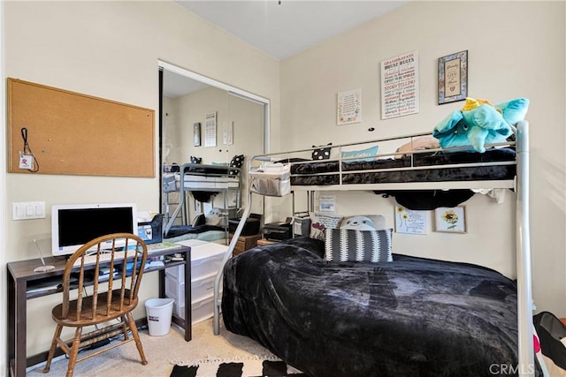 bedroom featuring carpet flooring and a closet