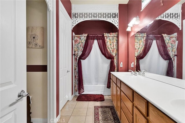 bathroom with vanity, tile patterned floors, and shower / bath combo