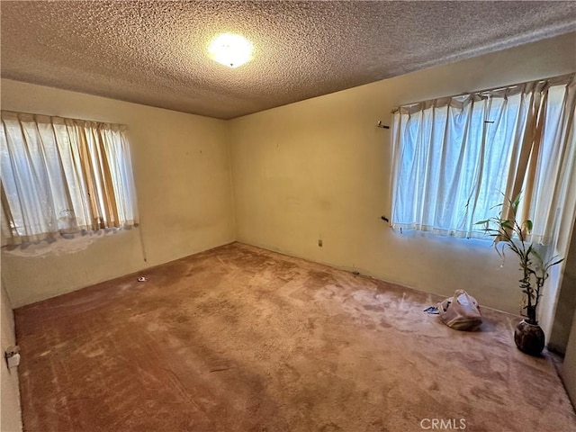 carpeted spare room featuring a textured ceiling