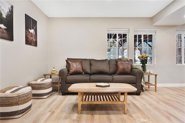 living room with light hardwood / wood-style floors