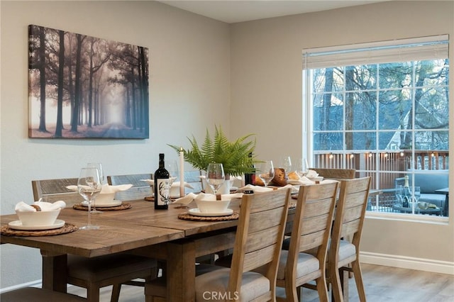28164 N Bay Rd, Lake Arrowhead, CA 92352 - dining area featuring wood finished floors and baseboards