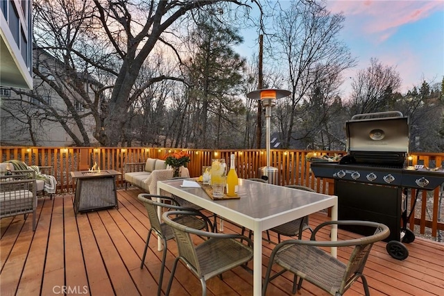 28164 N Bay Rd, Lake Arrowhead, CA 92352 - wooden terrace with outdoor dining space, grilling area, and an outdoor living space