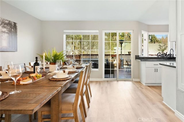 dining area featuring light hardwood / wood-style floors and sink