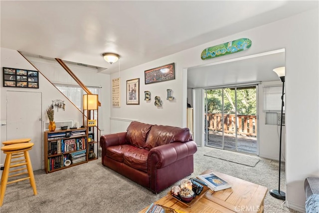 living room with light carpet