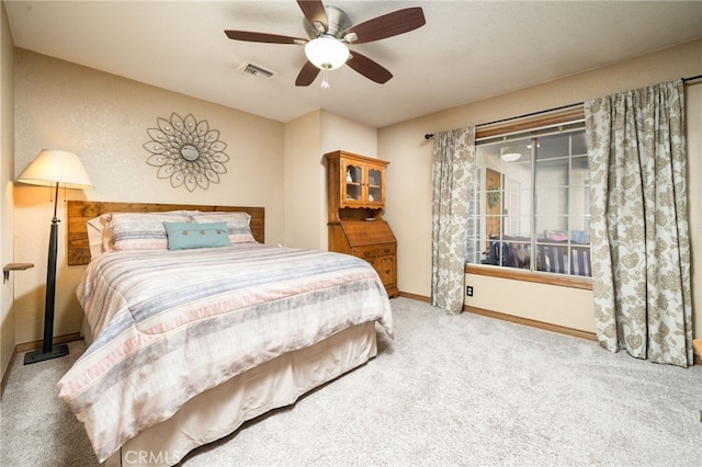 bedroom with carpet flooring and ceiling fan