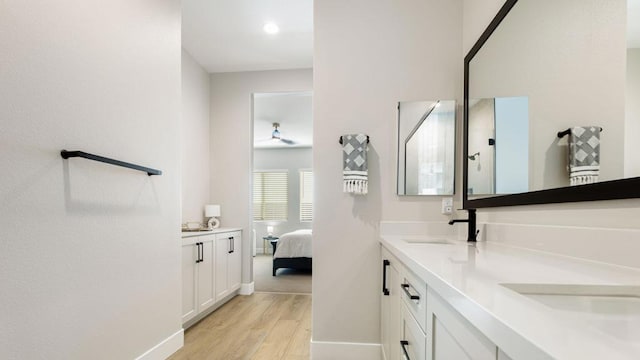 bathroom featuring wood-type flooring and vanity