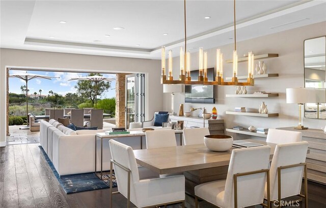 51 Monarch Beach Resort S, Dana Point, CA 92629 - dining space with plenty of natural light, dark wood-style flooring, a raised ceiling, and recessed lighting