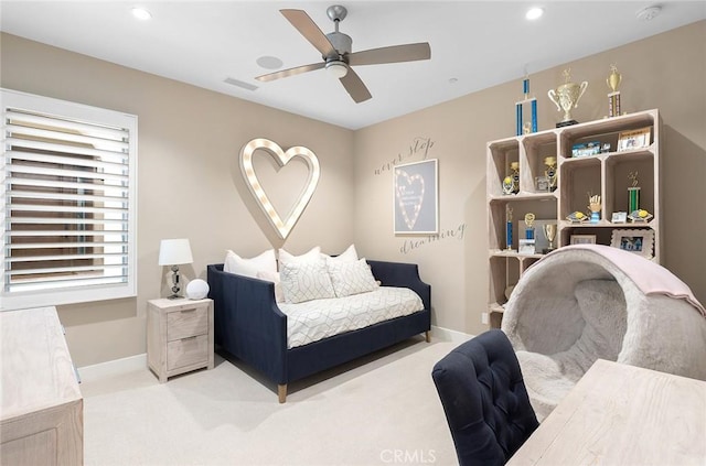 bedroom with carpet and ceiling fan