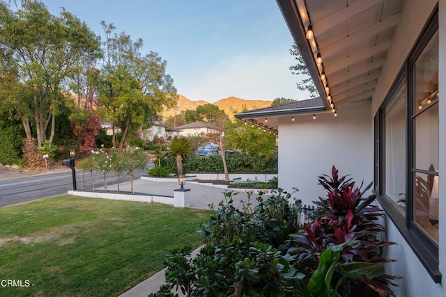 view of yard featuring a mountain view