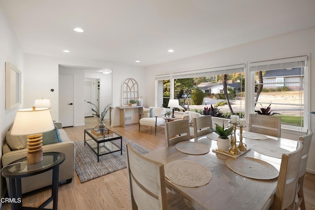 dining space featuring light hardwood / wood-style floors and a healthy amount of sunlight