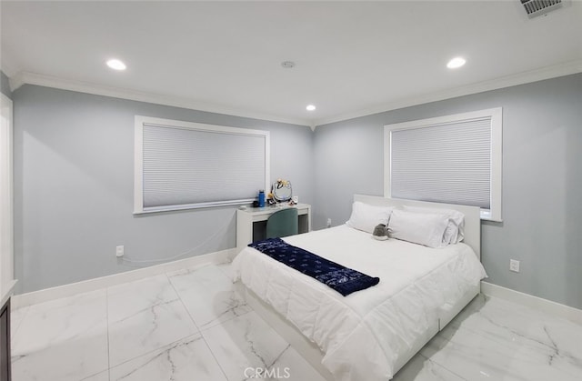 bedroom featuring crown molding