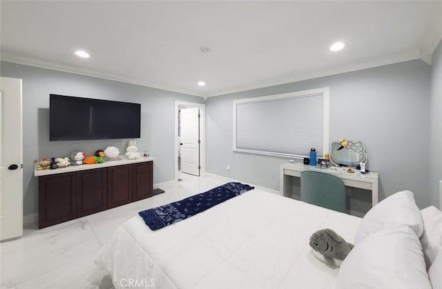 bedroom with ornamental molding