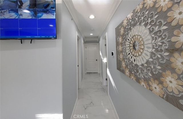 hallway featuring crown molding