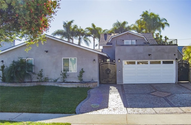 view of front facade with a garage and a front yard