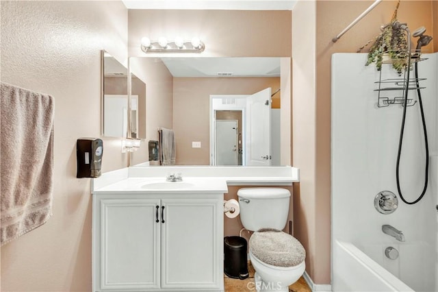 full bathroom featuring vanity, shower / bathtub combination, and toilet