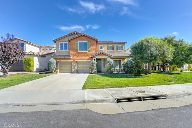 view of front facade with a garage and a front yard