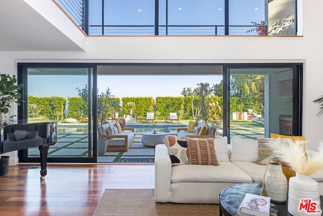 living room with hardwood / wood-style flooring