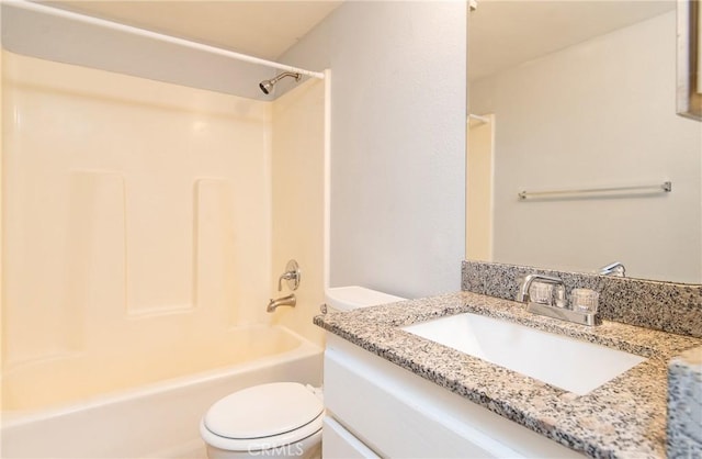 full bathroom with vanity, toilet, and shower / bathtub combination