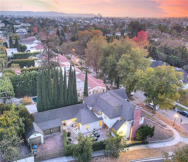 view of aerial view at dusk