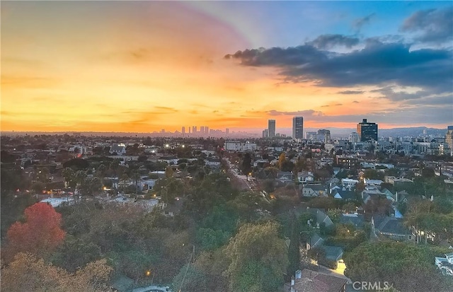 view of aerial view at dusk