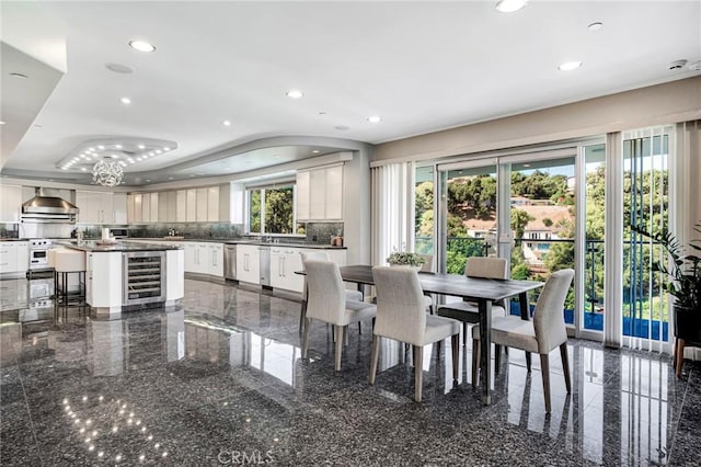 dining room with beverage cooler