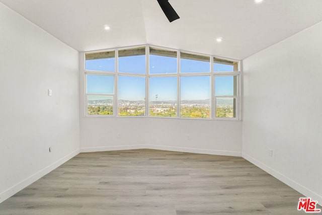 empty room featuring vaulted ceiling and light hardwood / wood-style flooring