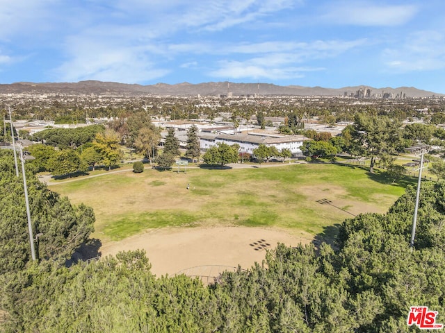 bird's eye view with a mountain view