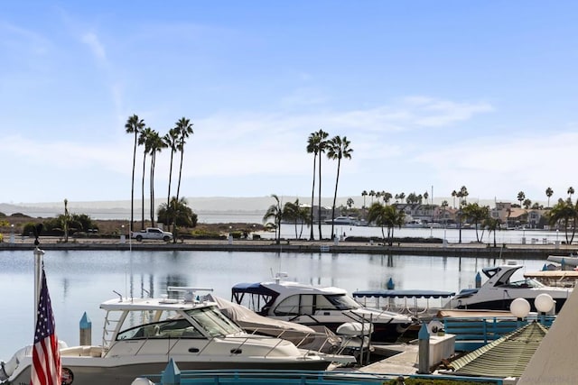 view of dock with a water view