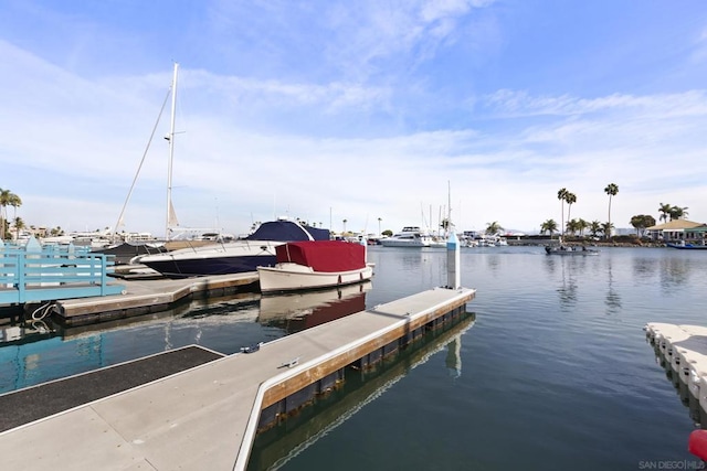 view of dock with a water view