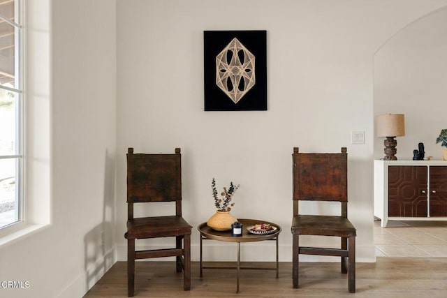 living area featuring light tile patterned floors