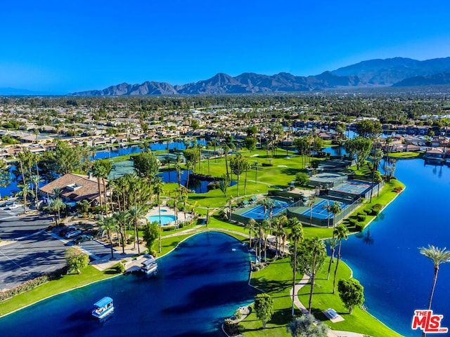 aerial view with a water and mountain view