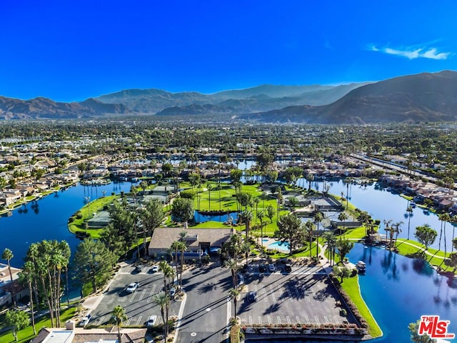 aerial view with a water and mountain view