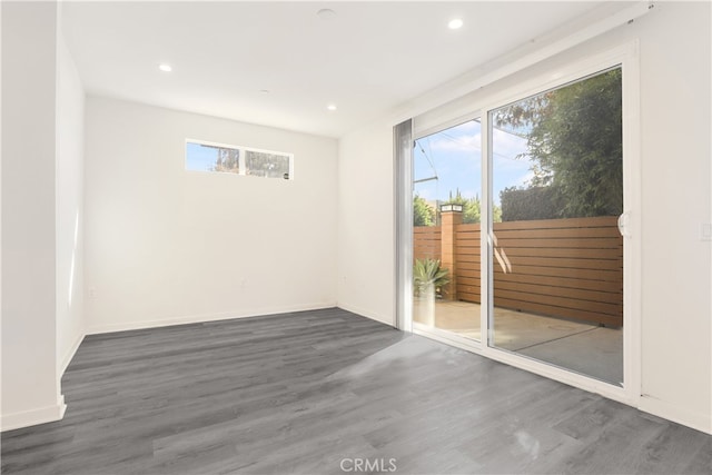 spare room with plenty of natural light and dark wood-type flooring