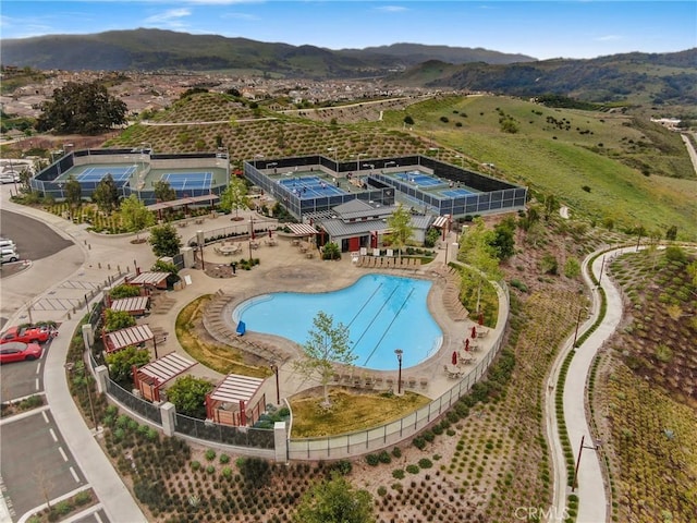 aerial view with a mountain view