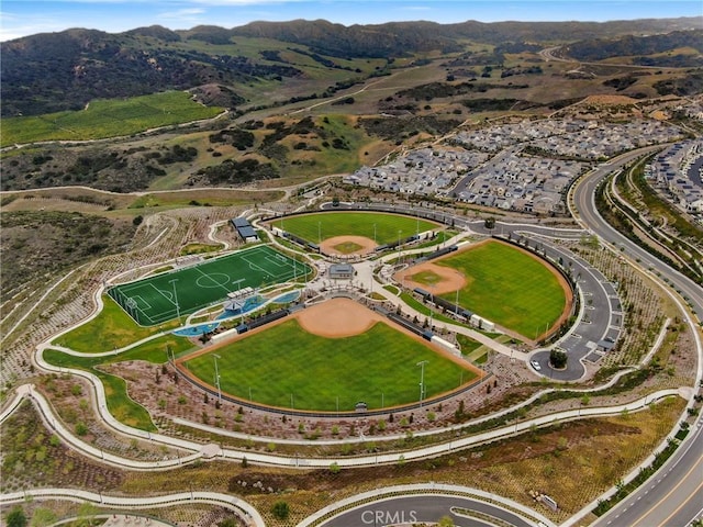 drone / aerial view featuring a mountain view