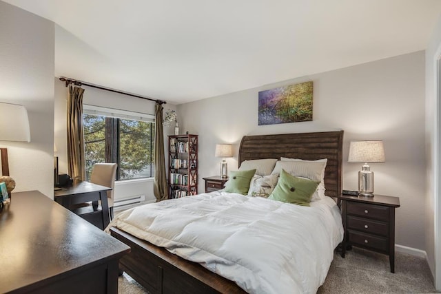 bedroom featuring light colored carpet