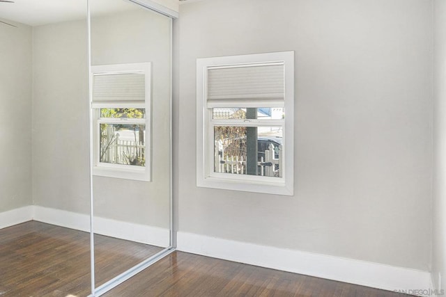 interior space featuring dark hardwood / wood-style floors and a closet