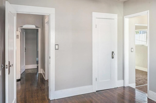 hallway with dark hardwood / wood-style floors