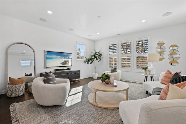 living room featuring dark hardwood / wood-style flooring