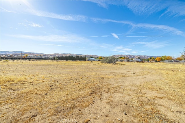 view of yard with a mountain view and a rural view