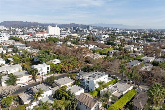 drone / aerial view featuring a mountain view