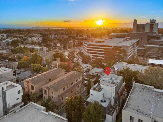 view of aerial view at dusk