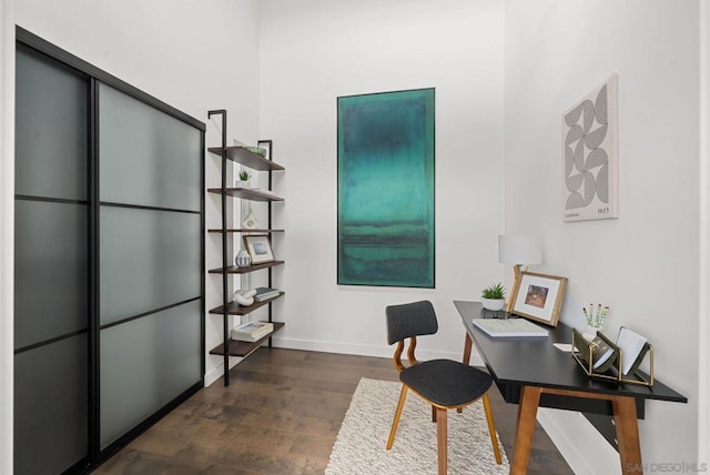 home office featuring dark wood-type flooring