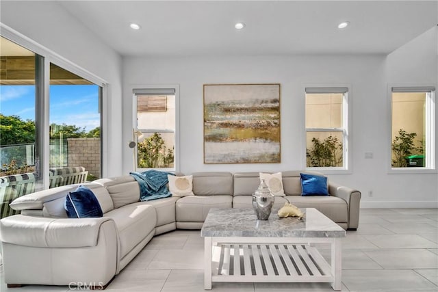 living room featuring light tile patterned floors