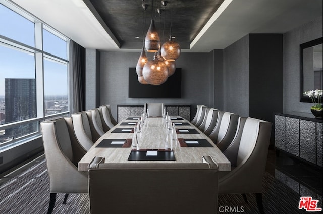 dining area featuring a tray ceiling