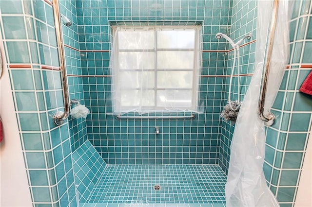 bathroom with a shower with curtain